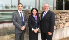 Eastern Airways' Mathew Herzberg with Flybe's chief executive Christine Ourmieres-Widener and chief revenue officer Vincent Hodder. Photo: Shetland News/Neil Riddell.