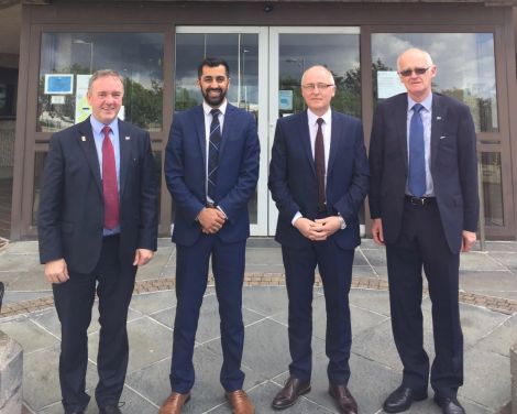 Orkney council leader James Stockan, SNP islands minister Humza Yousaf, Western Isles council leader Roddie Mackay and SIC leader Cecil Smith.