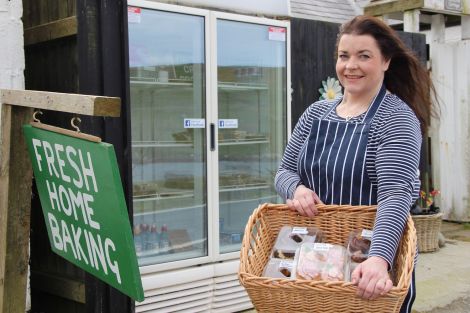 Lynn Johnson at her cake fridge earlier this year. Photo: Hans J Marter/Shetland News