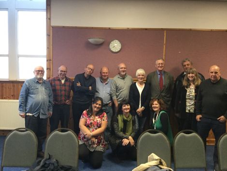 Back, L to R: Jeff Merrifield, Gordon Thomson, Irvine Tait, Robbie Pearson, Jim Mainland, Averil Simpson, Hilary Benn, Donald Murray, Susan Bowie, George Smith. Front: Johan Adamson, Karen Fraser, Robina Barton. Photo: Stewart Hay.