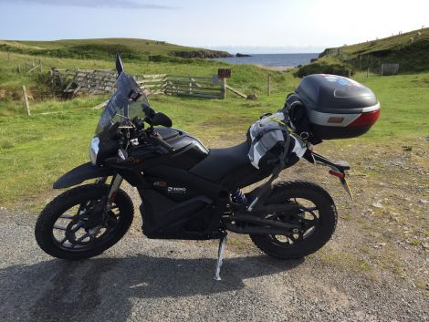 Job done! John's bike at Skaw beach in Unst.