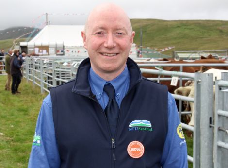 NFU vice president Gary Mitchell at the Cunningsburgh Show on Wednesday. Photo: Shetland News/Chris Cope.