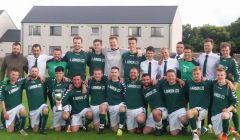 Cunningsburgh's victorious Parish Cup squad following Saturday's victory. Photo: Helen Smith.