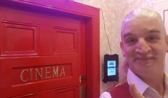 Chris Harris at the entrance to the cinema inside his Skerries home.