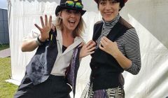 Local clowns Donna Simpson (left) and Layla Sawford are heading to Greece next month.