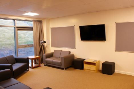 One of the TV rooms in the halls of residence.