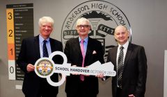 (L-R) Morrison Construction project director Mark Clarke, SIC chief executive Mark Boden and Phil McVey of Hub North Scotland. Photo: SIC