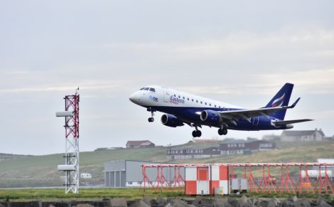 Flybe/Eastern Airways' Embraer jet at Sumburgh airport. Photo: Mark Berry