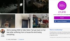 A crowdfunder has raised over £1,600 to help Helen Tait, who lost "everything" following a house fire at the weekend.