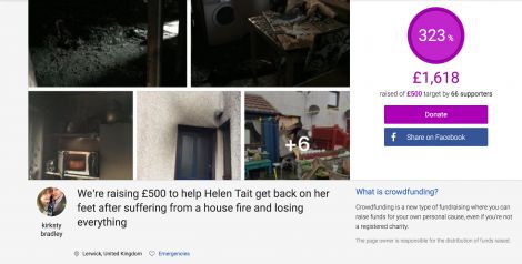 A crowdfunder has raised over £1,600 to help Helen Tait, who lost "everything" following a house fire at the weekend.