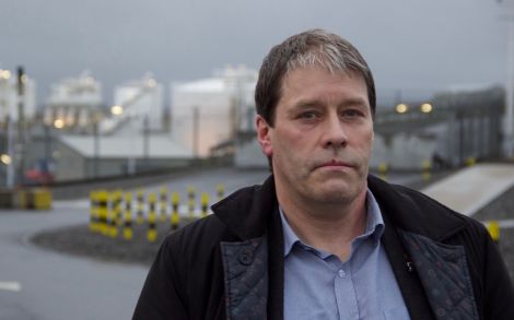 Unite regional officer John Boland outside Shetland Gas Plant on Wednesday. Photo: Hans J Marter/Shetland News