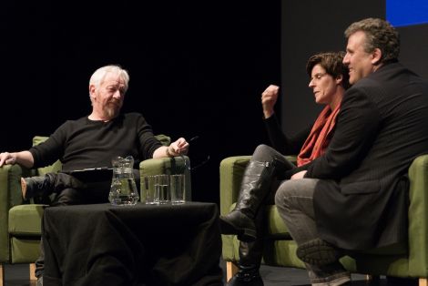 Authors and screenwriters Chris Dolan (left), Helen Fitzgerald and Sergio Casci sharing their thoughts and experiences of writing for stage and screen, on Thursday. Photo: Steven Johnson 