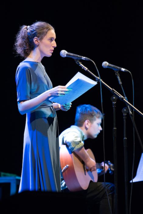 Poet Roseanne Watt supported by Stuart Thomson on guitar. Photos: Steven Johnson