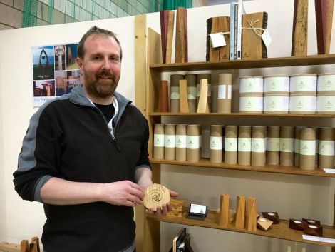 Cecil Tait of Paparwark Furniture has turned out a line of stylish trivets. Photo: Shetland News/Neil Riddell.