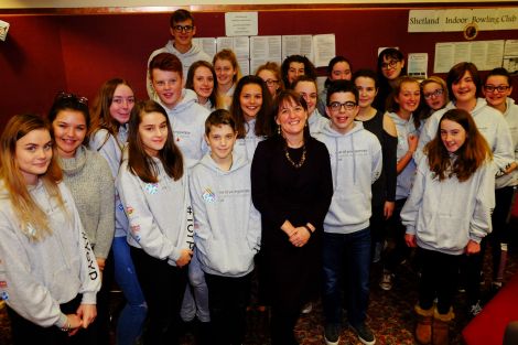 MSP Maree Todd with Shetland youngsters in Lerwick on Tuesday. Photo: SIC