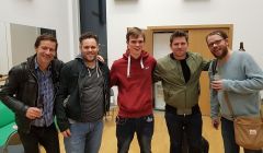 Liam (centre) with Scouting For Girls in Mareel. Frontman Roy Stride (second from right) praised the teenager's natural talent.