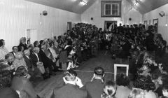 An image from the 1973 UHA - when it was still held in the old Cullivoe Hall, which now serves as the village's galley shed.