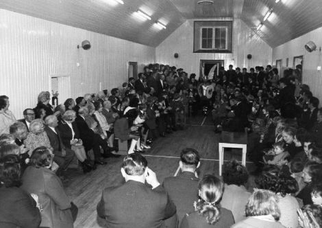 An image from the 1973 UHA - when it was still held in the old Cullivoe Hall, which now serves as the village's galley shed.