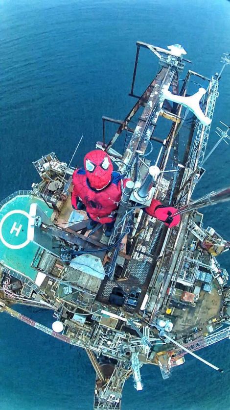 Onhausz climbed to the top of the disused oil rig in September. Photo: Balazs Onhausz