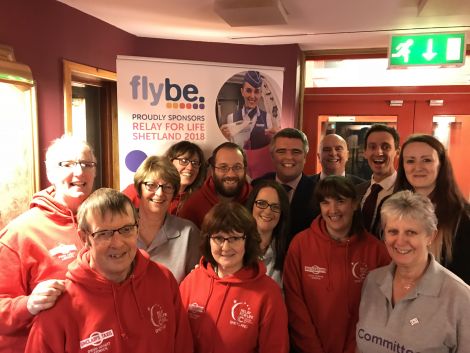 Representatives of Flybe and Eastern Airways pictured with Shetland Relay for Life committee members.