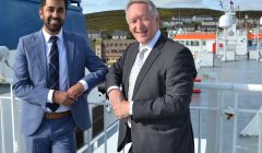 Scottish transport and islands minister Humza Yousaf pictured with Serco NorthLink managing director Stuart Garrett earlier this year. Photo: Shetland News/Neil Riddell.