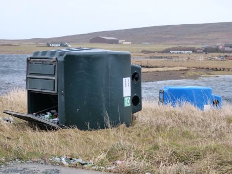 Steven Spence also spotted two bottle banks blown over in Baltasound.