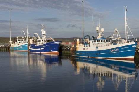 Three whitefish boats at Lerwick Harbour.