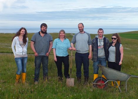 The Mackenzies are keen supporters of nature friendly farming (left to right): daughter Kayleigh, contractor Campbell Johnson, Hazel and Kenneth Mackenzie, son Conon Mackenzie and his partner Lesley Gardiner.