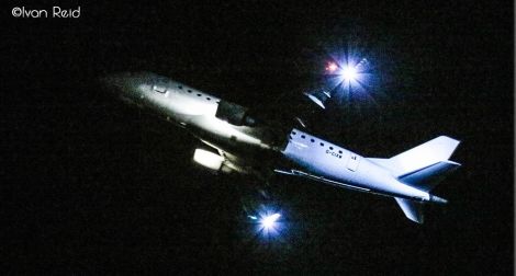 The last jet left Sumburgh for Aberdeen on Sunday evening about an hour behind schedule. Photo: Ivan Reid