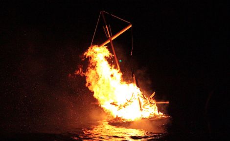 The galley being consumed by the flames at Port Arthur on Friday evening