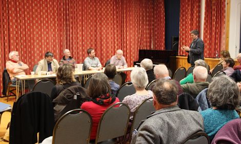 Lerwick North councillor Steven Leask making a point at Saturday night's Althing debate. Photo: Hans J Marter/Shetland News