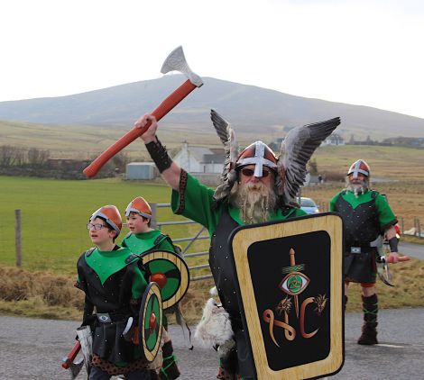 Tam enjoying his day as Hrollaug Rognvaldsson. Photo: Shetland News