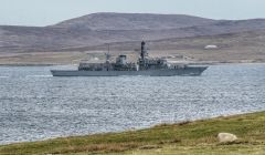 The HMS Westminster passing through Yell Sound on Saturday. Photo: Gary Buchan