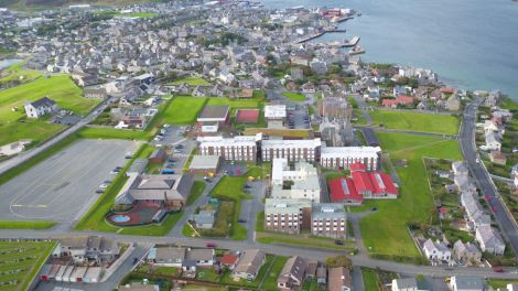 An aerial view of the Knab site. Photo courtesy of Shetland Islands Council.