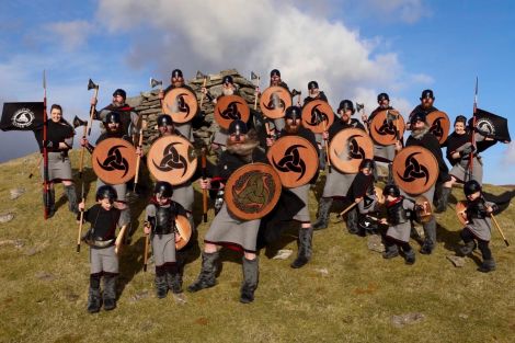 The jarl squad line up for a photo at Burravoe. Photo: Garry Sandison