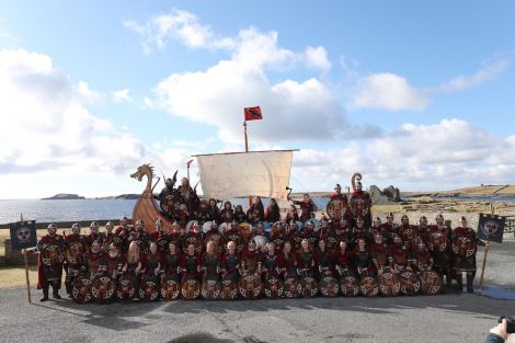 Guizer jarl Ian Bray with the largest SMUHA jarl squad yet. Photo: Garry Sandison