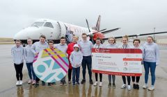 Loganair commercial director Kay Ryan with Year of Young People ambassador Sonny Thomason (centre) with other local ambassadors.