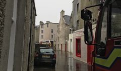 Two fire engines from Lerwick attended the scene at Commercial Street on Tuesday morning. Photo: Shetland News