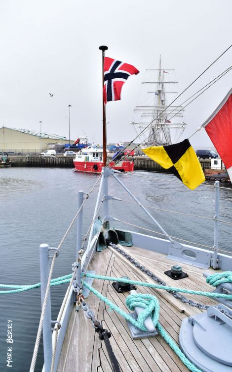 Hitra and Statsraad Lehmkuhl at Scalloway harbour over the weekend. Photo: Mark Berry