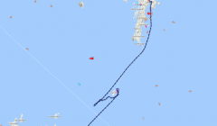 The NorthLink ferry's course on Friday night. Image: Marinetraffic.com