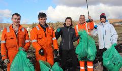 Over 3,500 people are taking part in this year's Da Voar Redd Up like these Shetland Gas Plant workers who were out on Saturday afternoon cleaning roadside verges and beaches in Brae (left to right):Ross Mustard, Kev Halcrow, Rachael Ferguson, Mike Plowman and Greig Henry. Photo: Hans J Marter/Shetland News