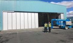 Work on installing the new hangar door is almost complete. Photo courtesy of Shetland Islands Council.