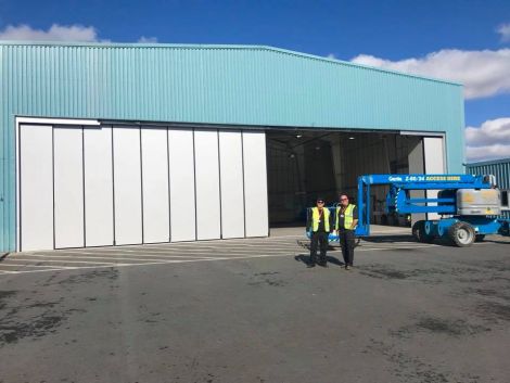 Work on installing the new hangar door is almost complete. Photo courtesy of Shetland Islands Council.