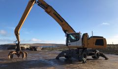 A material handler at John Lawrie Group's Rova Head base. Photo: Shetland News