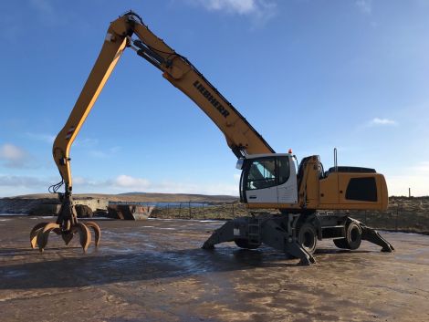 A material handler at John Lawrie Group's Rova Head base. Photo: Shetland News