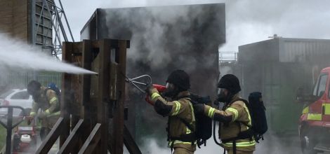 The Coldcut blasting through a wall during a demonstration at Portlethen, Aberdeen, on Wednesday. Photo: SRFS