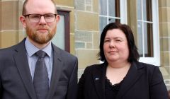 New council leader Steven Coutts and deputy leader Emma MacDonald. Photo: Shetland News/Chris Cope.