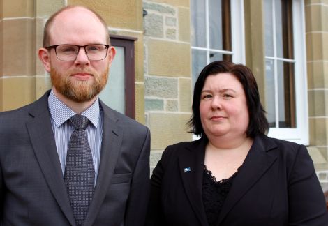 New council leader Steven Coutts and deputy leader Emma MacDonald. Photo: Shetland News/Chris Cope.