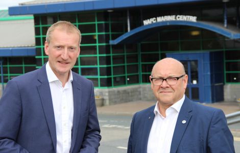 Shetland MSP Tavish Scott (left) and James Dornan, the convener of the Scottish parliament's education and skills committee at the NAFC Marine Centre on Monday afternoon. Photo: Hans J Marter/Shetland News