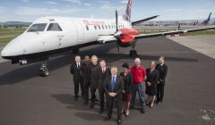 Loganair managing director Jonathan Hinkles (front) said it had been a "challenging" year.